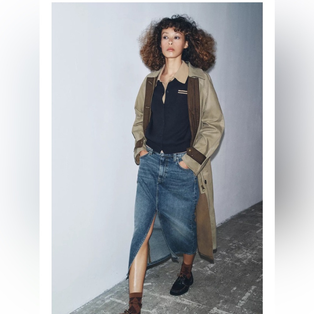 Zara Denim Skirt with Front Slit NWT
